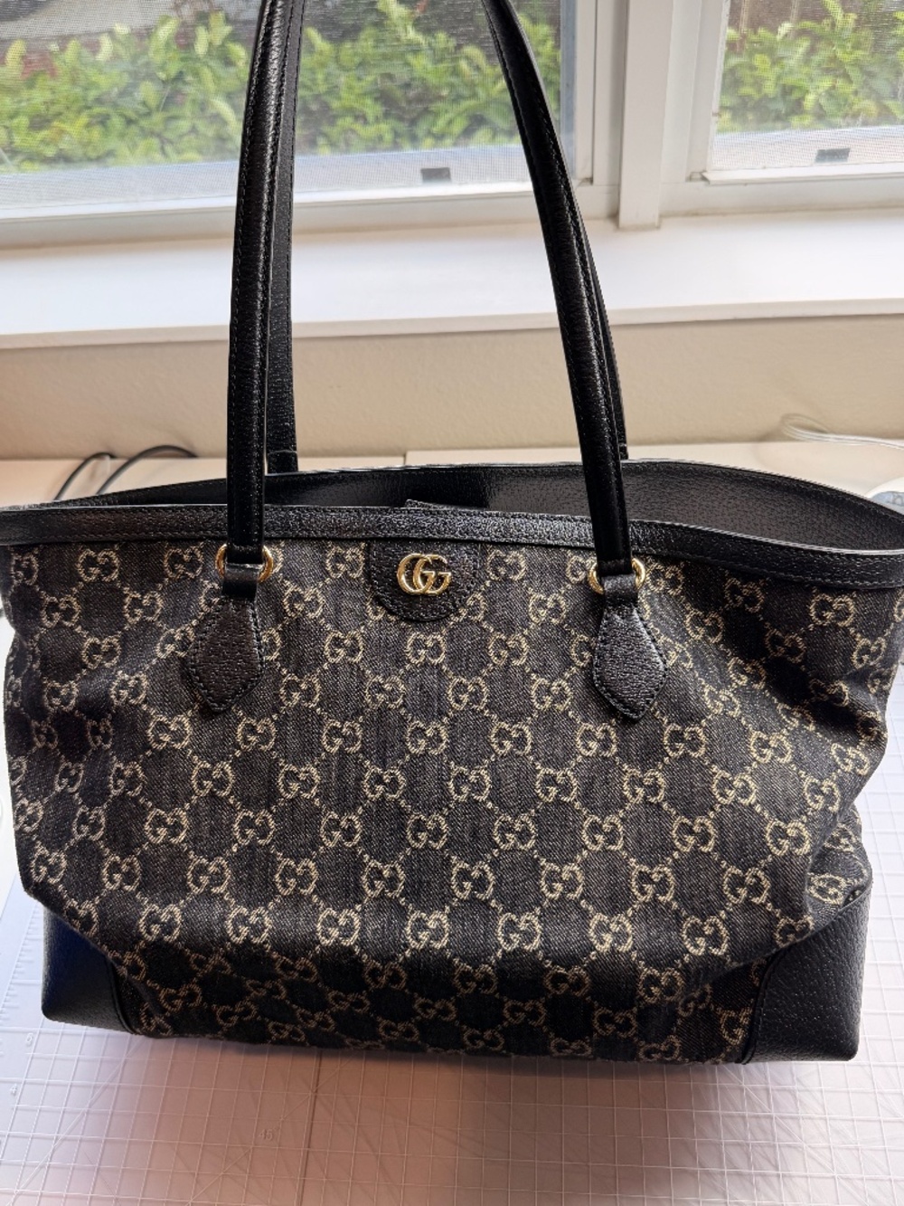Gucci Ophidia GG Black Denim Tote Medium